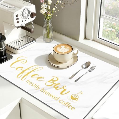 Findosom Dish Drying Mat, 16"x 24" Super Absorbent & Hide Stain Coffee Mat, Cuttable Drying Mat for Kitchen Counter, Coffee Bar Accessories, Under Dish Rack, Coffee Maker, Espresso Machine, White - Image 5