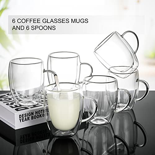 LIBWYS 6 Pack Double Walled Coffee Cups Glasses Mug 12oz Borosilicate Glass - Image 4