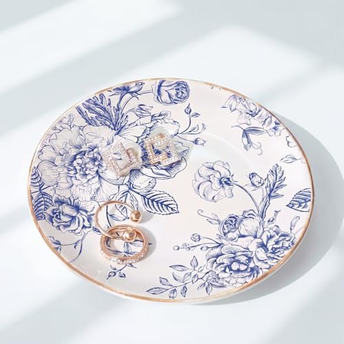 Mifoci Floral Ceramic Jewelry Tray Ring Holder Trinket Dish for Women Blue by Mifoci