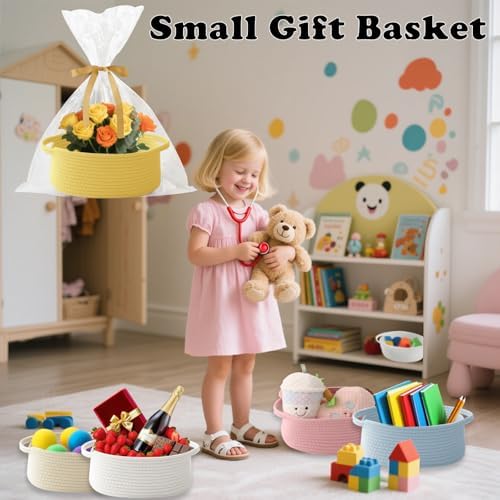 Woven Rope Basket - Baby Gift Basket with Bag & Ribbon, Yellow - Image 4