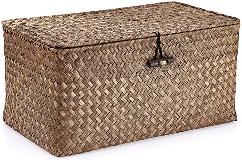 Hipiwe Wicker Shelf Baskets Storage Bin with Lid Handwoven Seagrass Basket by Hipiwe