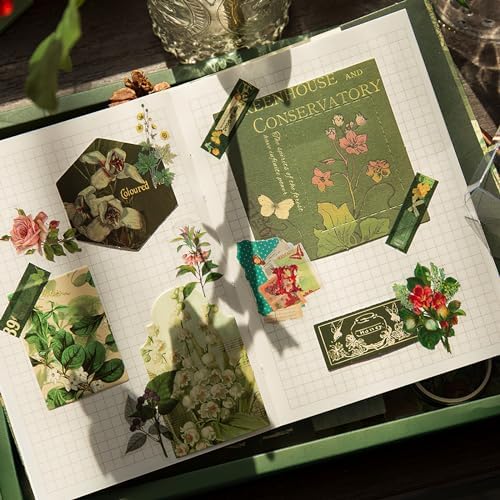 Draupnir Scrapbooking Supplies Kit,Vintage Botanical Aesthetic Scrapbook Kit for Junk Journal, Stationery,Bullet A6 Grid Notebook DIY Scrapbook Birthday Craft Gift for Teen Girl Kid Women - Image 5