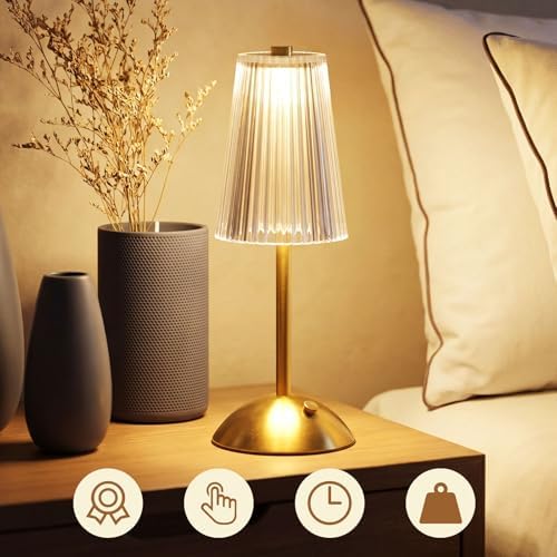 Liliful 2 Pcs Cordless Table Lamp LED Touch, Gold, Small Stripes - Image 5