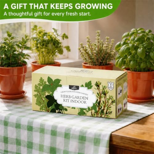 Herb Garden Kit, Indoor Herb Garden Starter Kit with Pots & Herb Seeds, Beautiful Gift Box, Gardening Gift for Women & Mom, Birthday, Christmas & Housewarming - Image 5