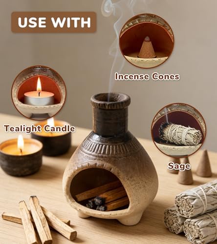 Brown Ceramic Palo Santo Holder, Incense and White Sage Burner - Image 3