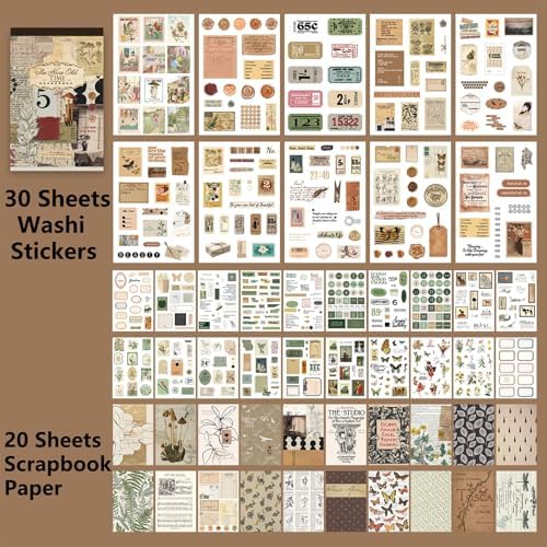 YagCu Journaling Sticker Book, Old Time Junk Journal Stickers, Vintage Scrapbooking Supplies, Pre-Cut Aesthetic Scrapbook Materials for Adults, Decorative Ephemera Bullet Planner DIY Arts Craft - Image 5