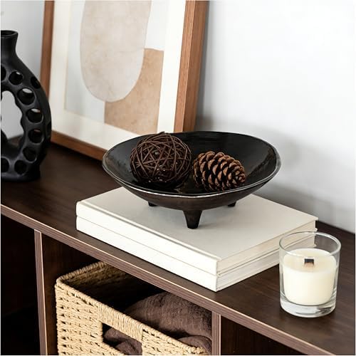 Small Wabi-Sabi Ceramic Bowl, 6 Inch Handcrafted Tripod Design for Snacks, Sauces, Dips, Decorative Serving Bowl for Kitchen, Dining Table, Coffee Table (Black) - Image 2