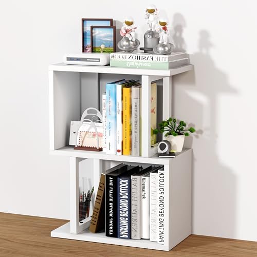 Desk Shelf Organizer, Small Desktop Bookshelf Wood, White by FOFARY