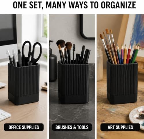 3 Pack Aesthetic Pen Holders for Desk,Sturdy Plastic Pencil Holder - Image 4