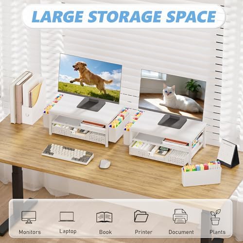 OPNICE Desk Organizers and Accessories, Computer Monitor Stand Riser with Drawer and 2 Pen Holders, Printer & Laptop Stand, Office Desk Accessories & Workspace Organizers for Home Office Supplies, White - Image 5