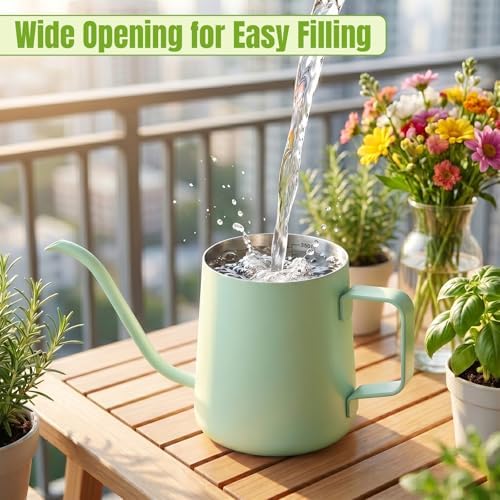 Doseno Green Small Watering Can for Seedlings & Indoor Plants, 12 oz - Image 6