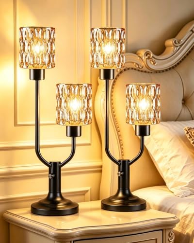 Lightdot Nightstand Lamps Set of 2 Vintage Amber Glass Table Lamp Dimmable by LightdotLighting