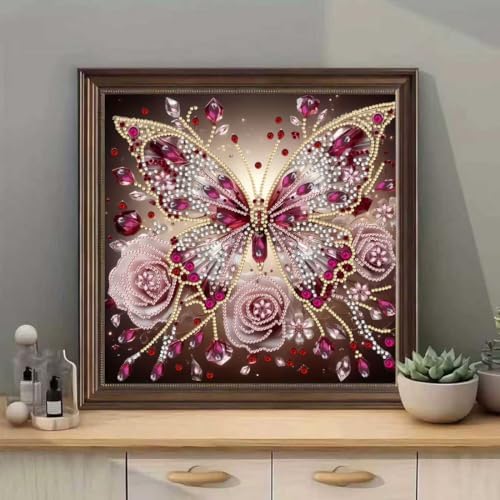 5D Diamond Art Kits for Adults Butterfly Rose Diamond Painting Kits 12x12in - Image 2