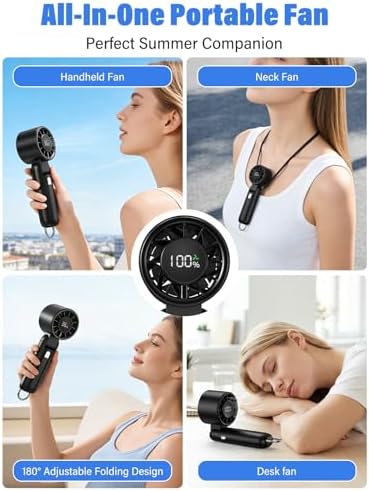 AI Handheld Fan Turbo, 100-Speed Portable Fan Rechargeable, Mini Fan with 12800 RPM Strong Airflow, Foldable 4-in-1 Personal Fan for Travel, Camping, Beach & Office, USB-C & Lightweight & Quiet - Image 5