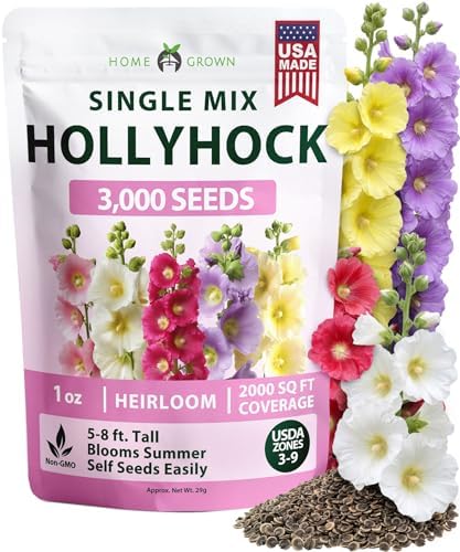 HOME GROWN Hollyhock Single Mix 3000 Flower Seeds 1 oz by HOMEGROWN