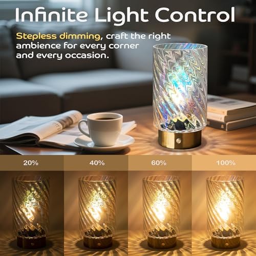 LUSHARBOR Battery Operated Table Lamp with Timer, Stepless Dimming Bedside Lamp Battery Powered Cordless Lamp for Home Decor Entryway/Living Room/Coffee Table/Shelf Transparent - Image 6
