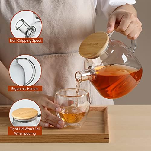 CnGlass Glass Teapot Stovetop Safe,40.6oz Clear Tea pot with Removable Filter Spout,Loose Leaf and Blooming Tea Maker - Image 3