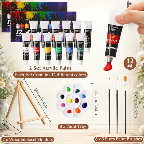 Cholemy 99 Pcs 16 Set Sip and Paint Kit for Adults 8"x 10" Pre Drawn Canvas Painting with Wooden Easel Pre Printed Canvas Painting Favor for DIY Birthday Gifts Adult's Date Party (Butterfly) - Image 4