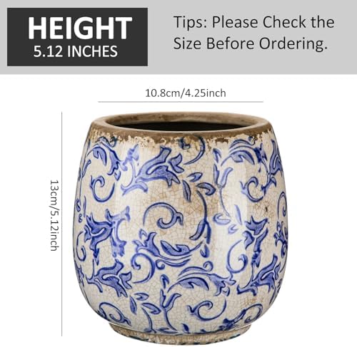 SiliFine Ceramic Planter Ice Crackle Drainage Holes,Vintage Style - Image 3