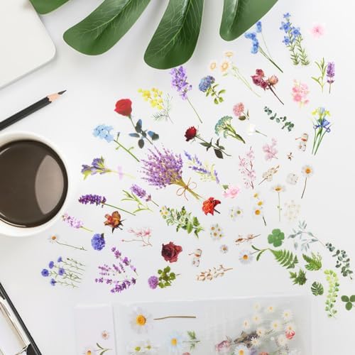 160Pcs Natural Flower Stickers for Scrapbooking,Self-Adhesive Transparent Flower Stickers Scrapbook Supplies Journaling Supplies for Adult Card Making Letters DIY Water Bottle Cards Decoration - Image 6