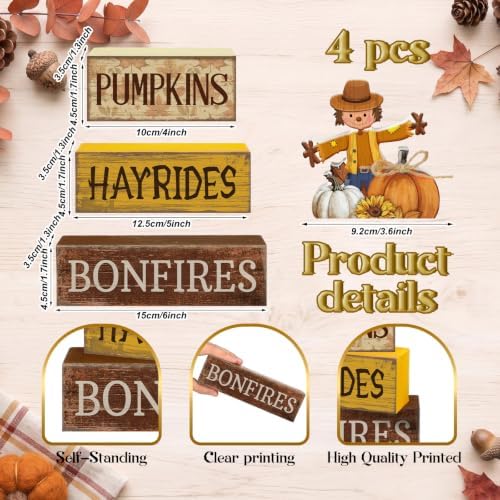 Moucuny 4 Pcs Fall Scarecrow Table Decoration for Home Wooden Stack Decor - Image 2