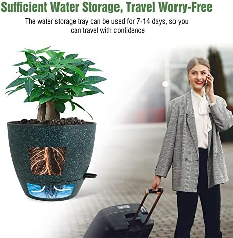 12inch 2Pack Large Self Watering Planters, Plastic Plant Pots with 60oZ Removable Deep Reservoir and Multi Mesh Drainage Holes for Indoor Outdoor Garden Plants and Flowers, Black with Green Speckles - Image 5