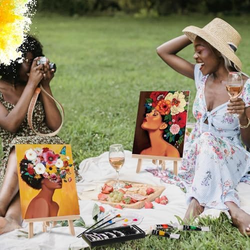 Ctosree 72 Pcs Flower Lady Paint and Sip Kit for Adults 8'' x 10'' Pre Drawn Canvas for Painting DIY Pre Printed Canvas for Party Favor Acrylic Painting Kit Wood Easel Brushes Date Night Bulk - Image 6