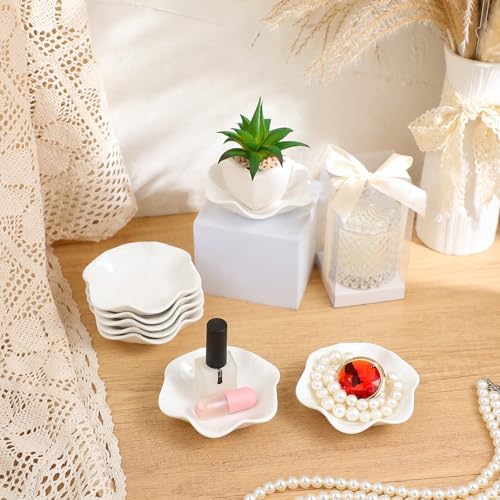Shappy 6 Pcs White Ceramic Jewelry Dish Trinket Tray Ring Holder, Flower - Image 6