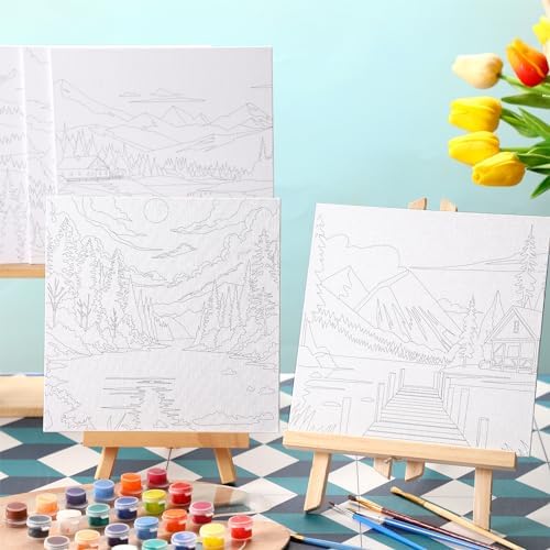 Affrolling 12 Pcs Pre Drawn Canvas to Paint for Adults Sunset Landscape - Image 5