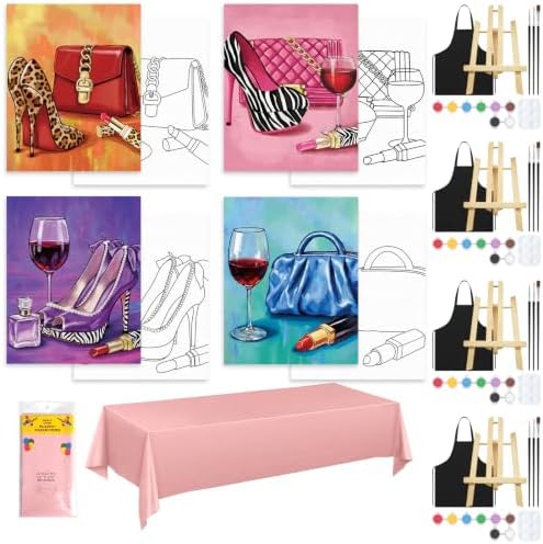 4 Pack Sip and Paint Kit for Adults Pre Drawn Canvas for Painting by VOCHIC