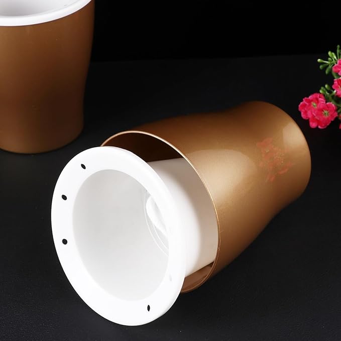 VANZACK 2pcs Self-Watering Plastic Flower Pots Plant Holders with Water Storage Large Size for Indoor Gardening Home Decor Golden Color
