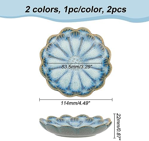 NBEADS 2 Pcs 2 Color Ceramic Jewelry Tray, Lotus Flower Shape Ring Dish Holder Porcelain Trinket Tray Decorative Trinket Plate for Ring Necklace Bracelet Jewelry Watch Key Gift - Image 2