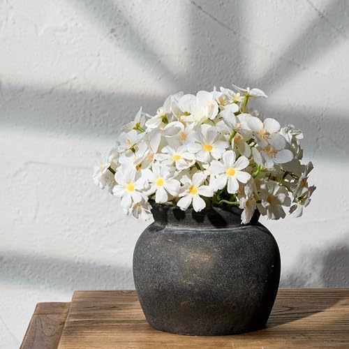 SIDUCAL Ceramic Flower Vase with Wide Mouth Lace, 5.1 Inch Pottery Rustic Farmhouse Boho Vases, Small Terracotta Vase for Home Decor, Table, Living Room, Bathroom, Shelf, Wedding, Bronze by SIDUCAL