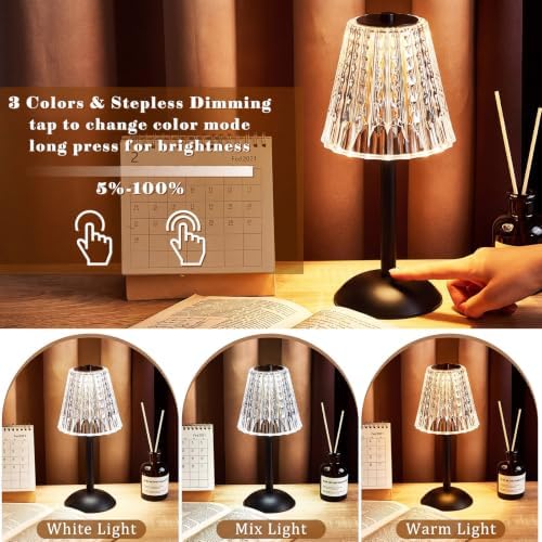 Liliful 2 Pcs Cordless Table Lamp LED Touch, Black, Classic Style - Image 4