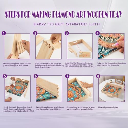 EWJRNSF Diamond Art Kits for Adults Wooden Serving Trays with Phone Holder - Image 3