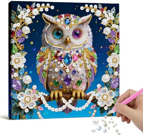 Xylzzuit Pearl Painting Kit with Frame All Inclusive 9.84x9.84IN DIY Gemstone Diamond Art Craft Supplies for Adults Beginners Craft Lovers Living Room Wall Desktop Decor Gift (Owl) by Xylzzuit