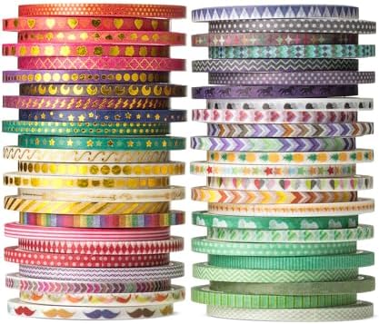 Mr. Pen- Skinny Washi Tape Set, 48 Rolls, Gold Foil Print, 3mm Wide by MrPen