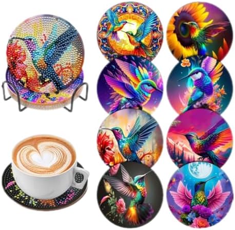 8 Pcs Humming Bird Diamond Painting Kits | Diamond Painting Kits with Holder | Diamond Art Coasters for Beginners Adults - Perfect Art Craft Supplies Gift!… (Humming Bird) by LGANHAPY
