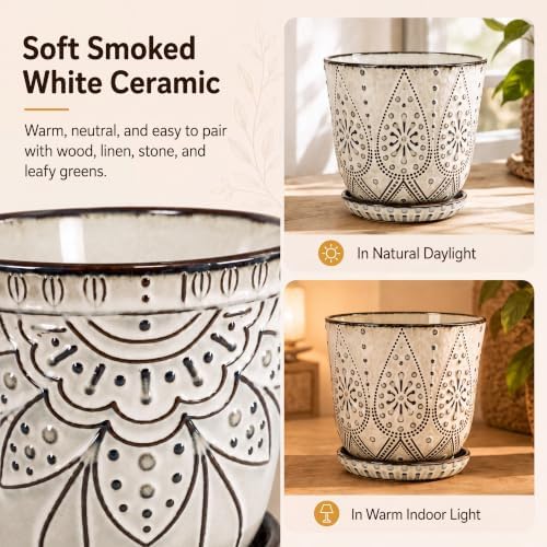 Gepege Ceramic Plant Pots, 6 Inch Indoor Planters with Drainage & Saucers - Image 3