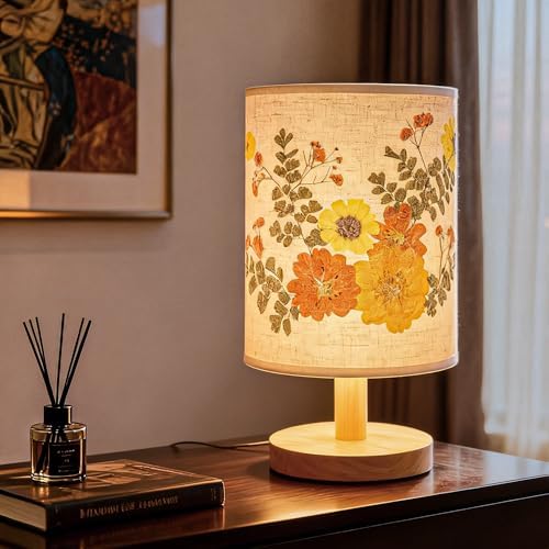 Artisan Crafted Floral Pressed Nightstand Lamp - Handmade Vintage Table Light with Adjustable Warm Glow for Bedroom, Office, or Living Room Decor (Yellow) by Unknown
