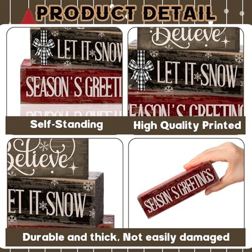 Moucuny 4 Pcs Christmas Decor Wooden Block Signs for Tiered Tray Table - Image 4