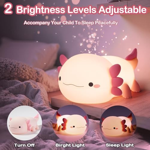Axolotl Lamp, Axolotl Cute Night Light Gifts, Rechargeable Bedside Nightlight, Dimmable Squishy Silicone Animal Touch Lamp, Baby Room Decor, Pink Night Light for Kids Teens Girls Lovers - Image 3