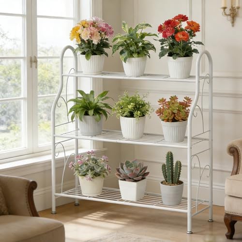 SORCEDAS Plant Stand Indoor Outdoor 3 Tier Metal Corner Flower Shelf - Image 3