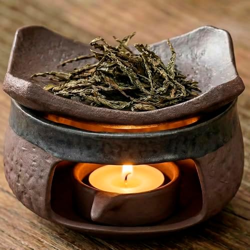 Ceramic Essential Oil Diffuser and Wax Melt Warmer, Aromatherapy Candle Stove Teapot Warmer, Handmade Zen Decor Incense Burner Palo Santo Holder for Home Fragrance Room (Classic Round) by Unknown