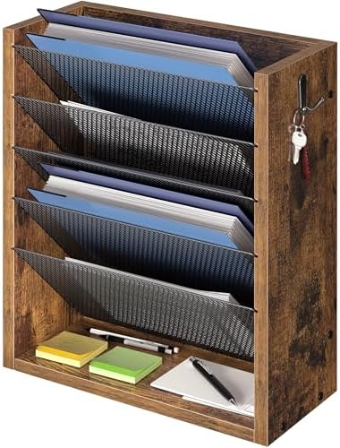 Mail Organizer Wall Mounted, 6-Slot Hanging File Organizer with Key Holder by Cresohom