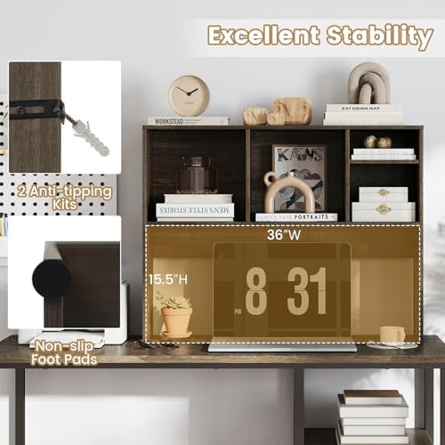 GIANTEX Desktop Bookshelf, Countertop Storage Hutch with 4 Shelves for Computer Desk, Dressing Tabletop Display Rack, Multipurpose Desk Hutch Storage Organizer for Home Office Dorm (Grey Oak) - Image 4