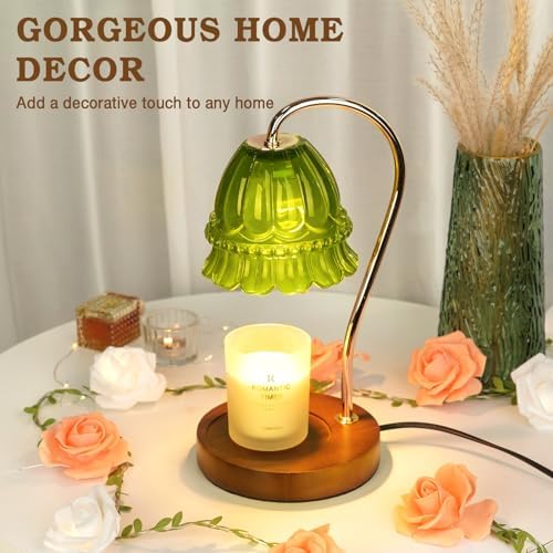 Funistree Flower Candle Warmer Lamp with Timer, Dimmable Candle Lamp Warmer, Christmas Birthday Gifts for Women Mom Her, Housewarming Home Decor, Lotus Wax Warmer for Yankee Candles - Green Flower - Image 4