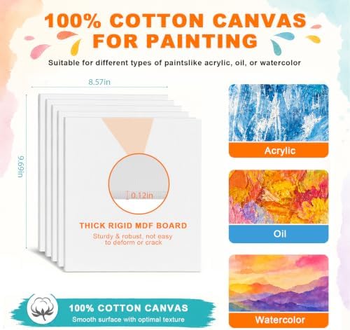 8 Pack 8 * 10In Canvas Boards for Painting,Art Canvas for Drawing with 26 Brushes &8 Aprons 8 Paint Trays & 16 Acrylic Paint, Mini Painting with Easel Set, Painting Kits for Adults Party - Image 4