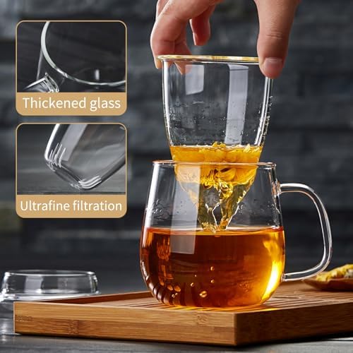 DOPUDO Large Glass Tea Cup, 25.6 oz Borosilicate Glass Tea Mug with Infuser and Lid, Clear Tea Cups for Brewing Scented Tea and Tea Bag. - Image 3