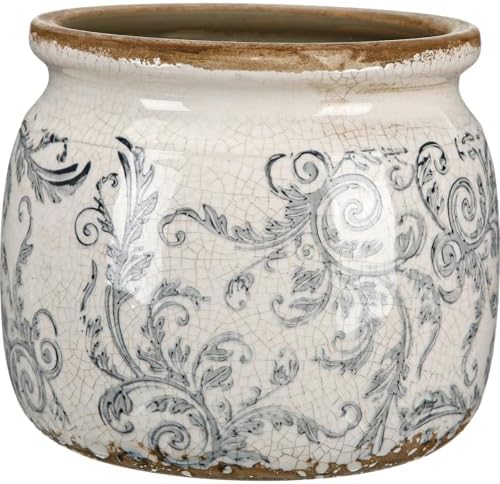 5.9'' Vintage Ceramic Planter, Ice Crack Glaze Gray Scroll Pot by Unknown